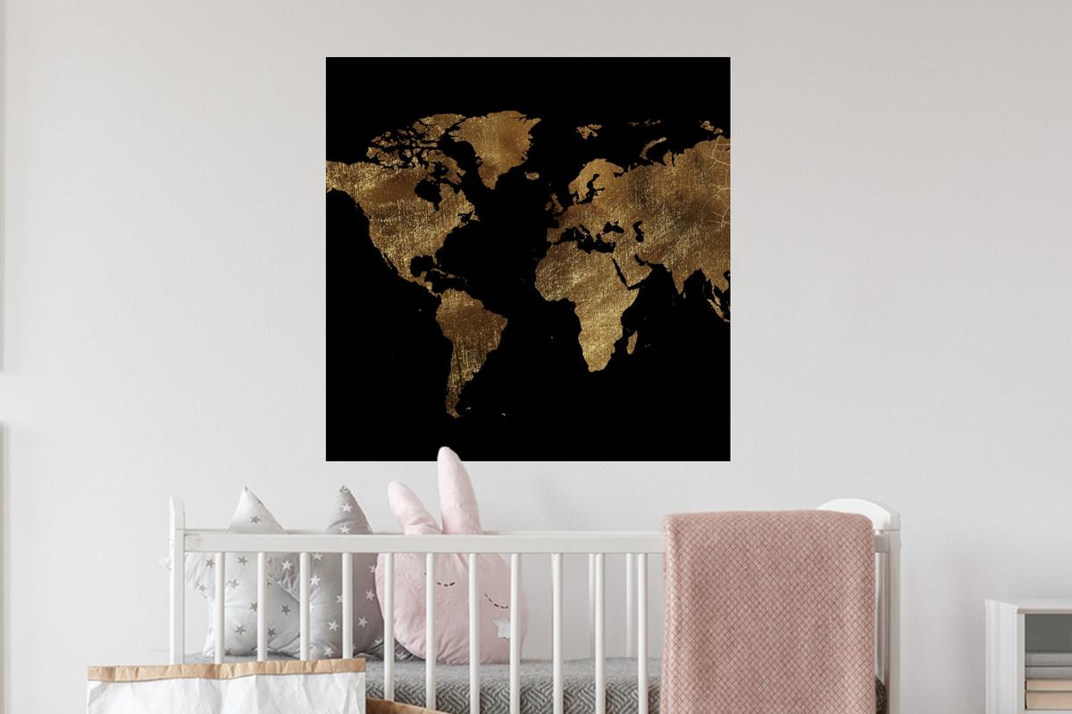 WANDTATTOO Weltkarte - Gold - Luxus - Erde - Schwarz Wanddeko 50x50 cm - Goldfarben, Kunststoff (50/50/0.1cm) - MuchoWow