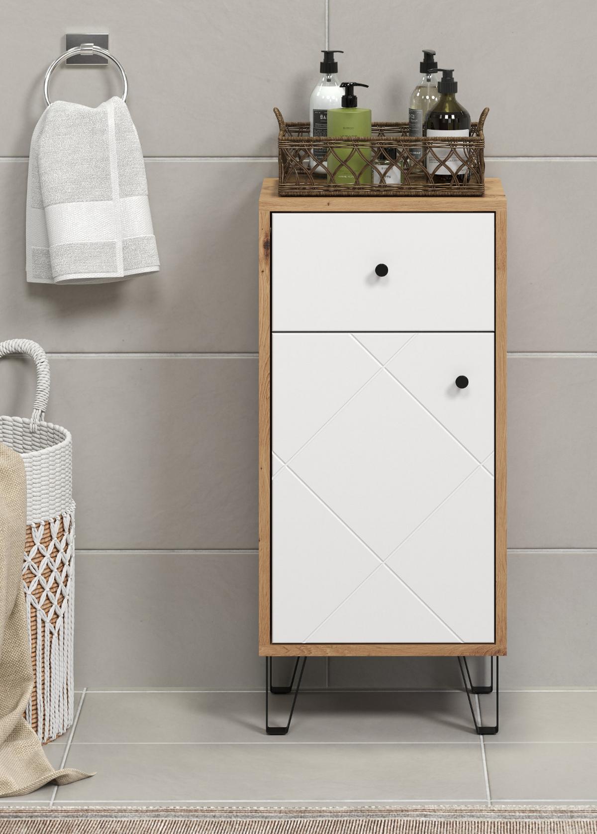 BADKOMMODE weiß matt Lack, Artisan Eiche, Badschrank 36 x 79 cm - Schwarz/Weiß, Holzwerkstoff/Kunststoff (36/79/29cm) - Top.Furn