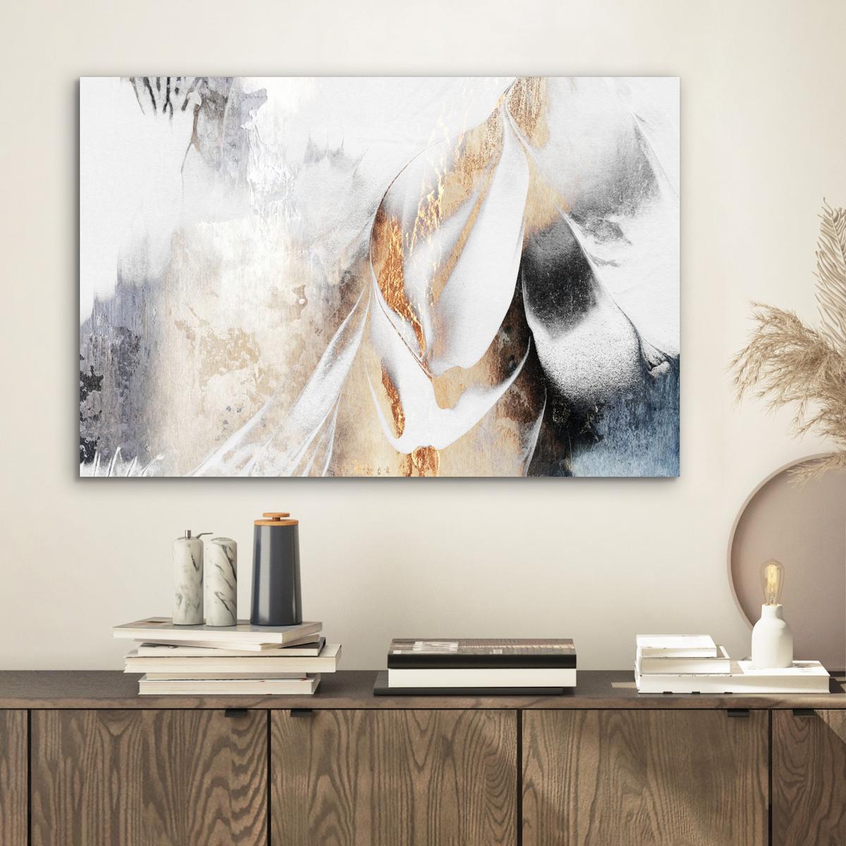 METALLBILD Luxus - Abstrakt - Gold - Weiß Wandbild 60x40 cm - Goldfarben, Metall (60/40cm) - MuchoWow
