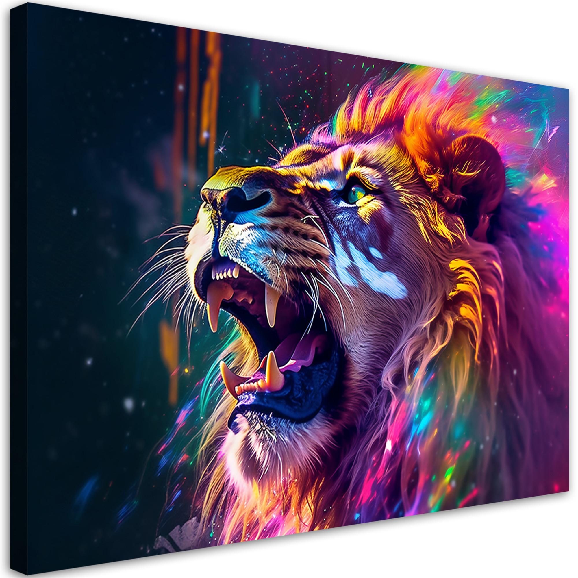 WANDBILD löwe brüllen neon abstraktion - Multicolor, Textil (60/40cm) - Feeby