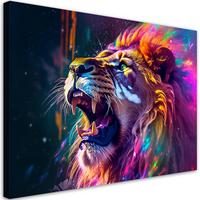 WANDBILD löwe brüllen neon abstraktion - Multicolor, Textil (60/40cm) - Feeby