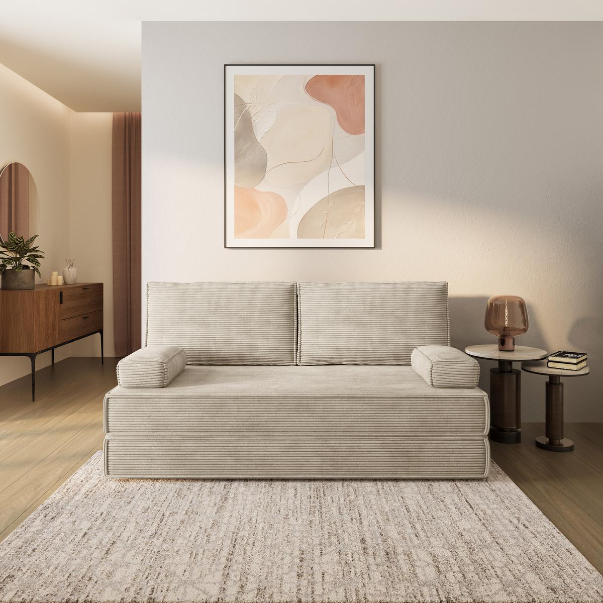 BETTSOFA SILAR aus Schaumstoff Cordstoff Creme Schlaffunktion - Creme, Textil (170/86/80cm) - MASSENO