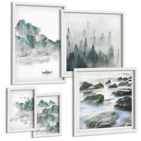 BILDER SET 5er Set - 50x50 cm & 20x30 cm & 40x60 cm Weißer Rahmen - Sommerwiesenblumen Sonnenuntergang - Weiß, Kunststoff (40/60cm) - TULUP
