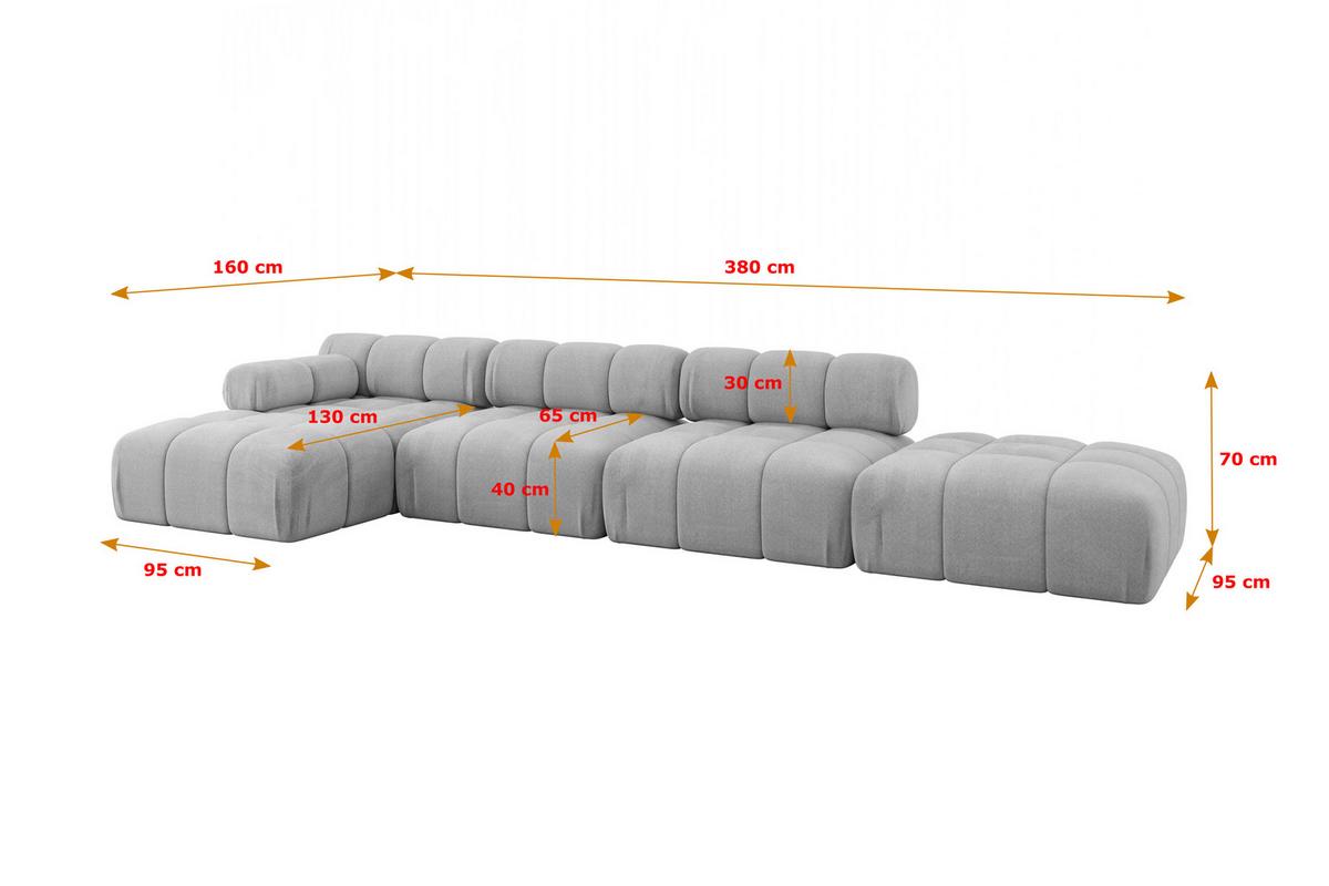 ECKSOFA modulares Sofa Lizur-L2 - 380x160x70 cm Hellgrau Velours - Hellgrau, Holzwerkstoff/Textil (380/160cm) - ALTDECOR