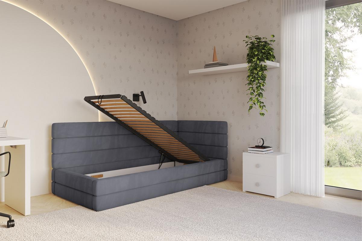 EINZELLBETT Jugendbett mit Bettkasten und Matratze H3/H4, Links - BEMY 100x200 Dunkelgrau - Dunkelgrau, Holzwerkstoff/Textil (100/200cm) - ALTDECOR