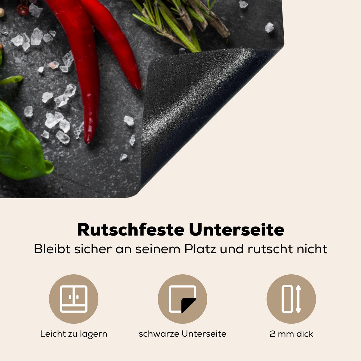 HERDABDECKPLATTE Pfeffer - Kräuter - Gewürze - Beton Induktionsmatte 77x59 cm - Rot, Kunststoff (77/59/0.2cm) - MuchoWow