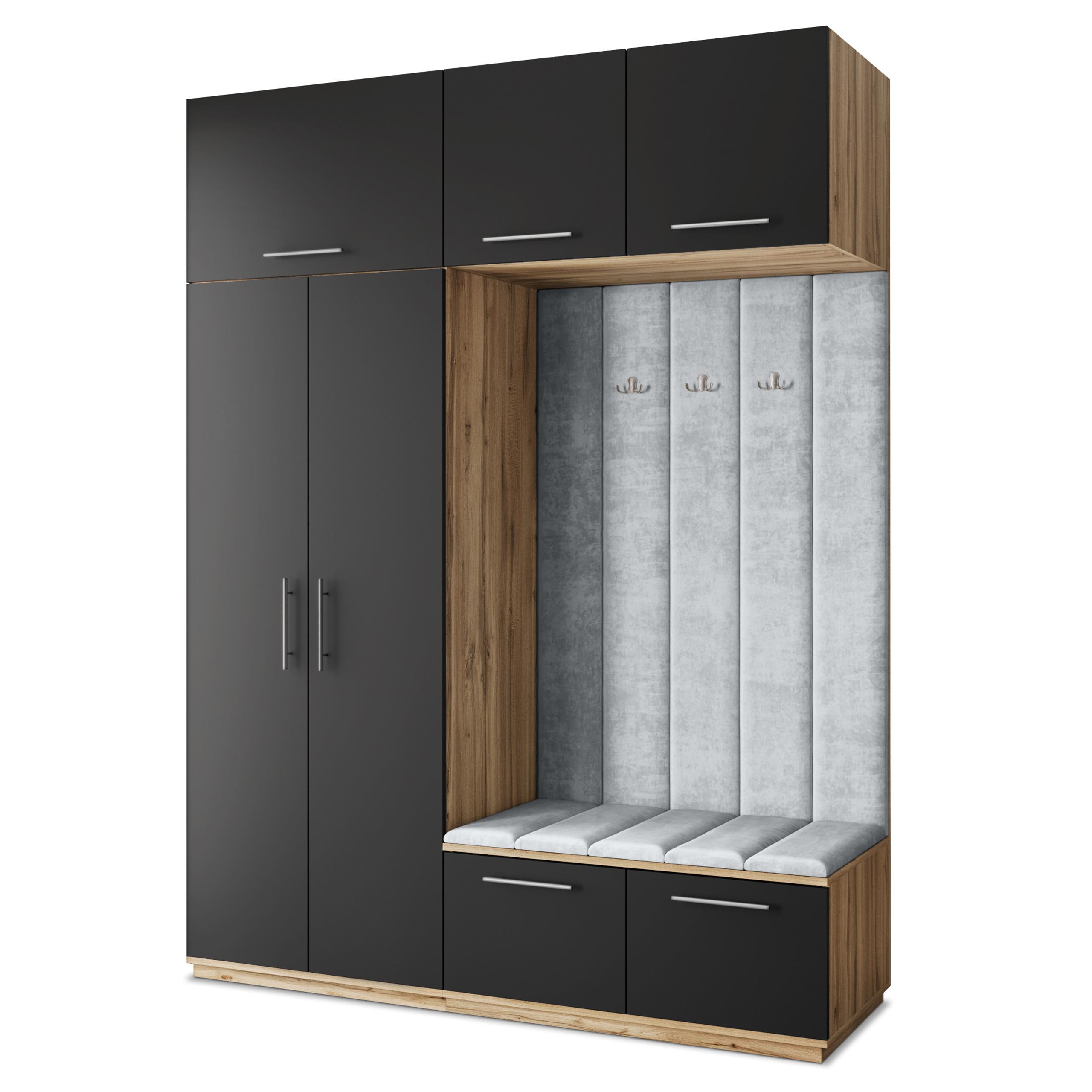 GARDEROBENSCHRANK REMA 180/240/60 cm Modern Eiche Wotan - Eiche Wotan/Hellgrau, Holzwerkstoff (180/240/60cm) - MASSENO