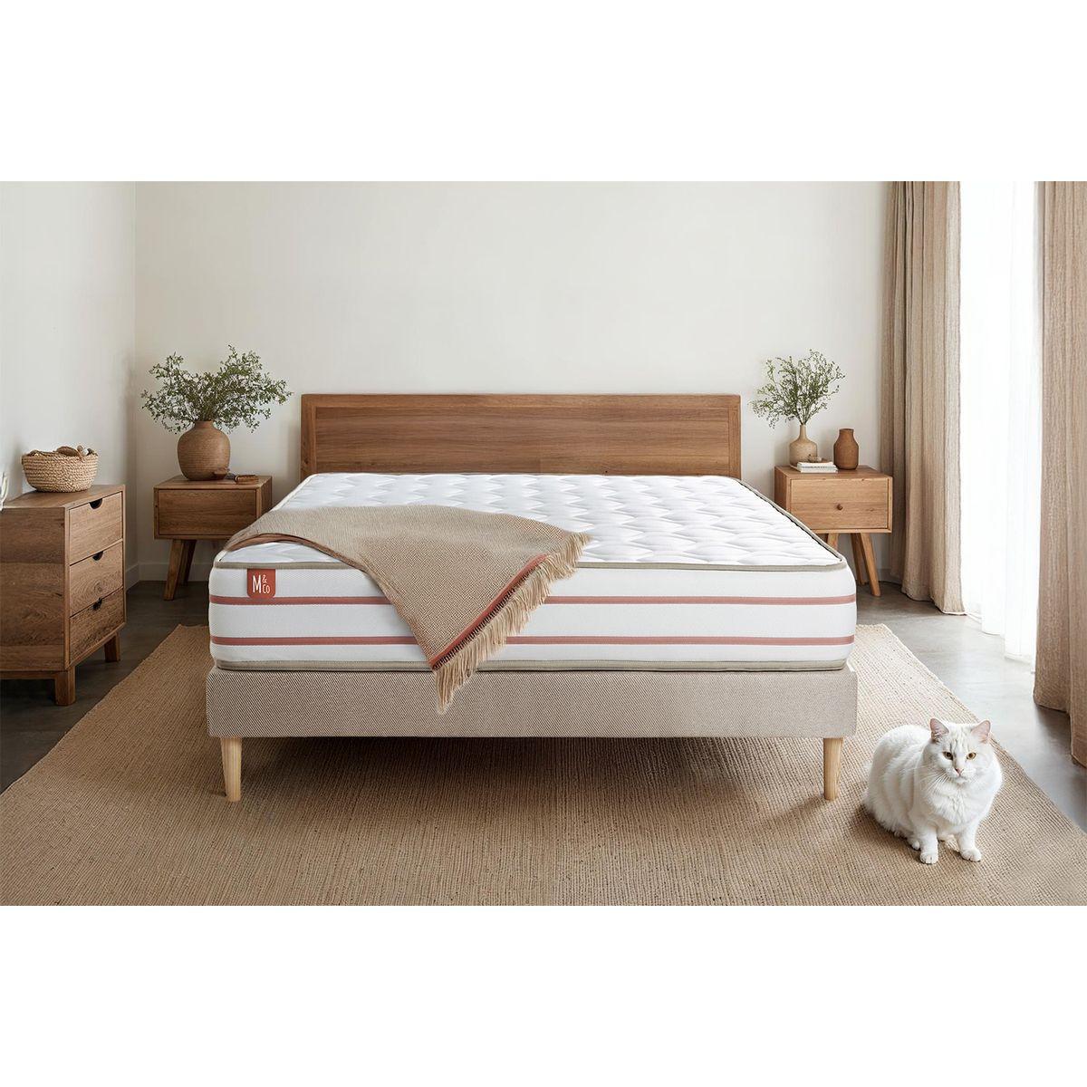 BETT Le Doux Memory-Schaum 180 x 200 cm h4 - Kit Bettgestell Beige - Mit Kissen und Bettdecke - Beige, Karton/Holz (180/200cm) - Marmottes & Co