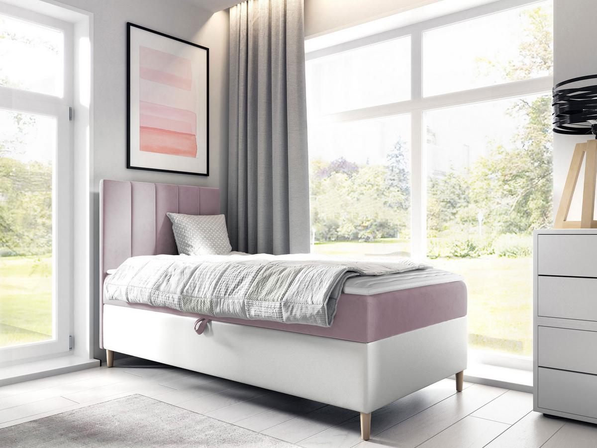 BOXBETT Maja Junior 1, Seite zum Öffnen des Bettkastens: Links - H3 - Weiß/Rosa, Holz (90/200cm) - MIRJAN24