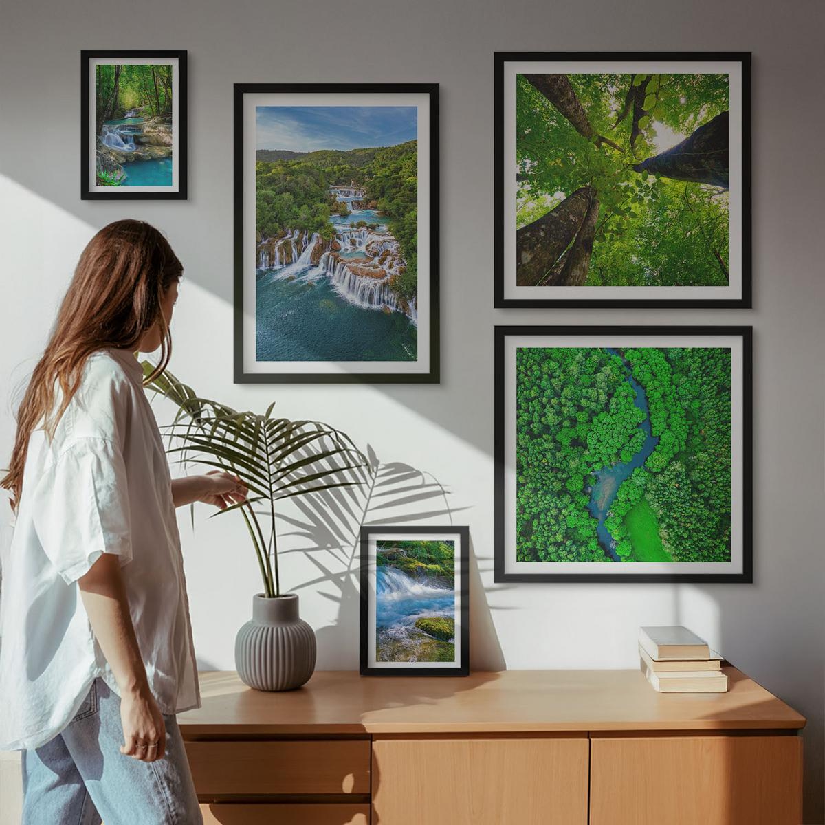 BILDER SET 5er Set - 50x50 cm & 20x30 cm & 40x60 cm Schwarzer Rahmen - Strandwellen, Himmelsbrücke, Spaziergang - Schwarz, Kunststoff (40/60cm) - TULUP