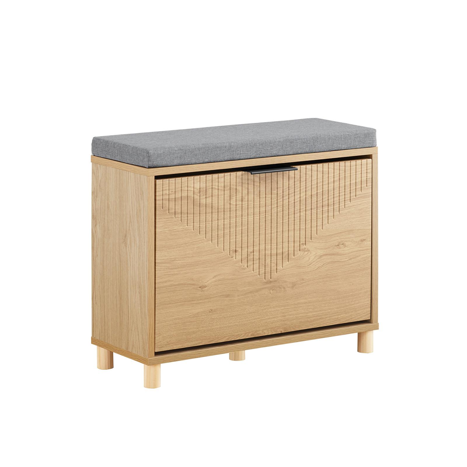 SCHUHBANK mit Sitzfläche, Natur+Grau - Naturfarben, Holzwerkstoff (60/50/24cm) - SoBuy