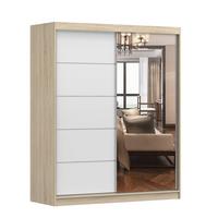 SCHWEBETÜRENSCHRANK BONO 05 Sonoma Eiche/Weiß mit Spiegel 160 cm - Alufarben/Weiß, Holzwerkstoff/Metall (160/195/61cm) - imoebel24