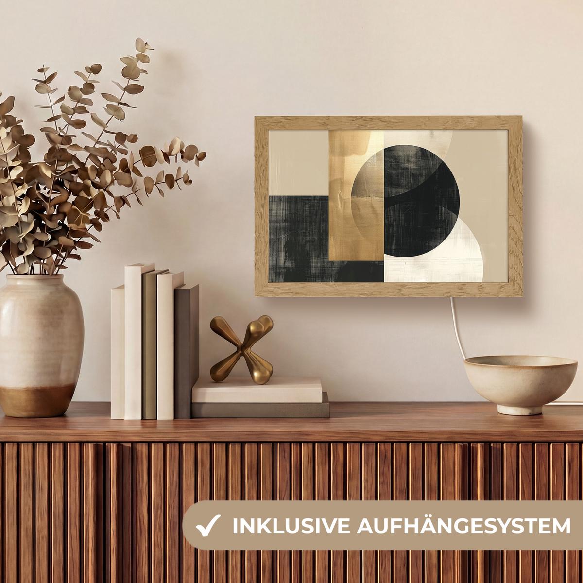 TISCHLEUCHTE Abstrakt - Modern - Schwarz - Gold 30x20 cm - Beige, Holzwerkstoff (8/30/20cm) - OnlyWow