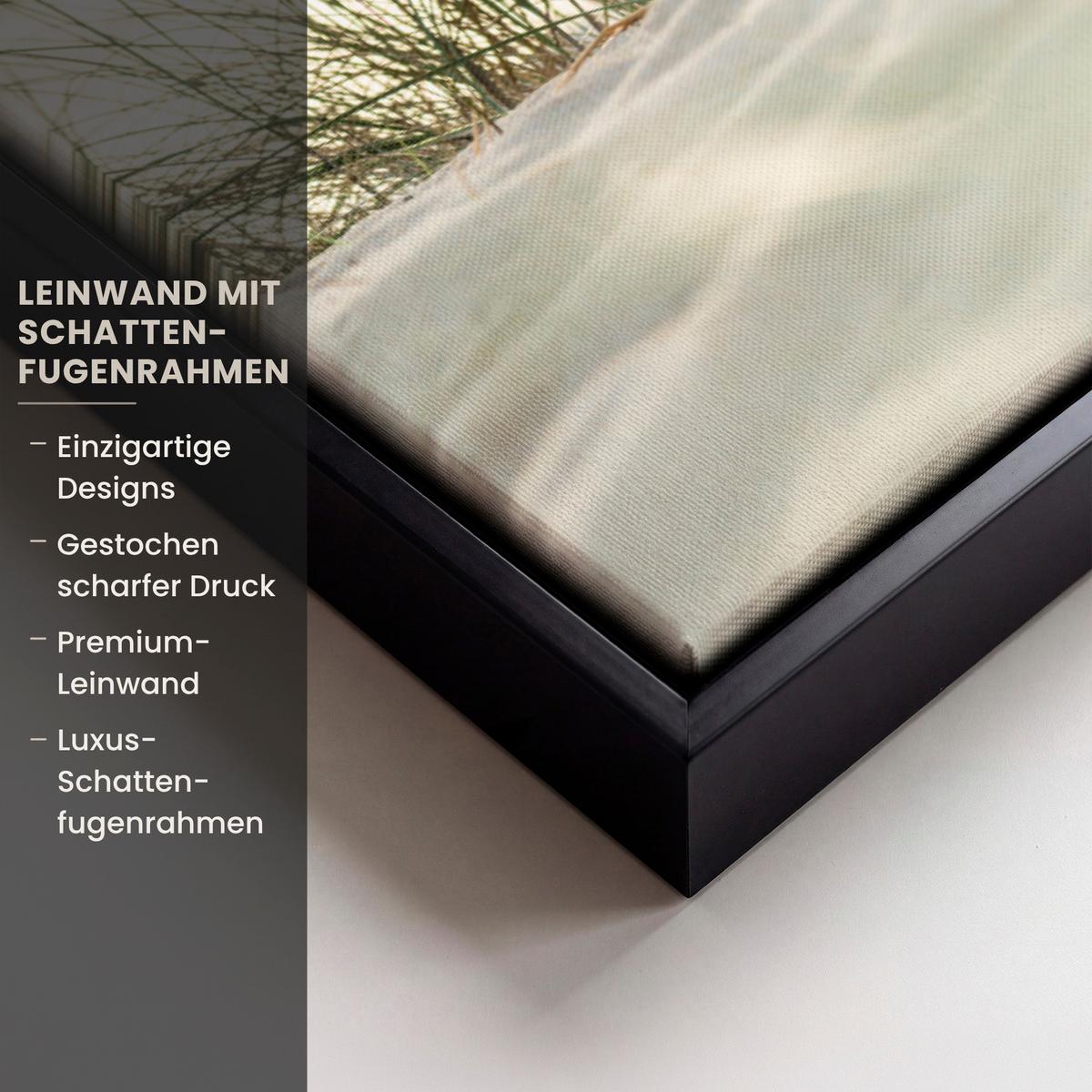 LEINWAND Bilder mit Rahmen - Dünen mit Strandhafer in der Sonne des Nationalparks Schleswig-Holsteinisches Wattenmeer - 80x60 - Creme, Textil (80/60cm) - MuchoWow