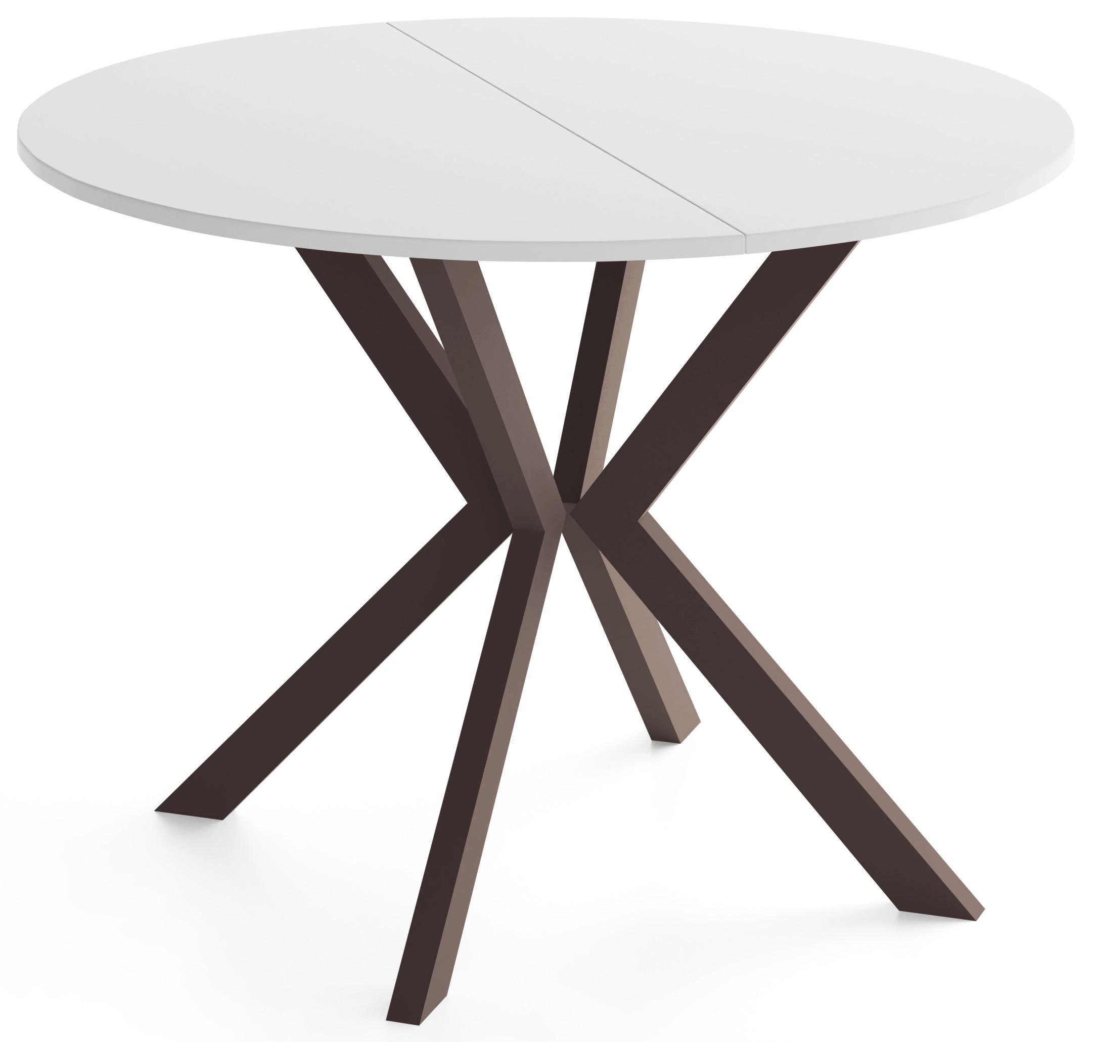 ESSTISCH Valio rund oval ausziehbar verlängerbar mit braunen Metallbeinen, Weiß 100-140/100/76 cm - Weiß/Braun, Holzwerkstoff/Metall (100/140/76cm) - WFL GROUP