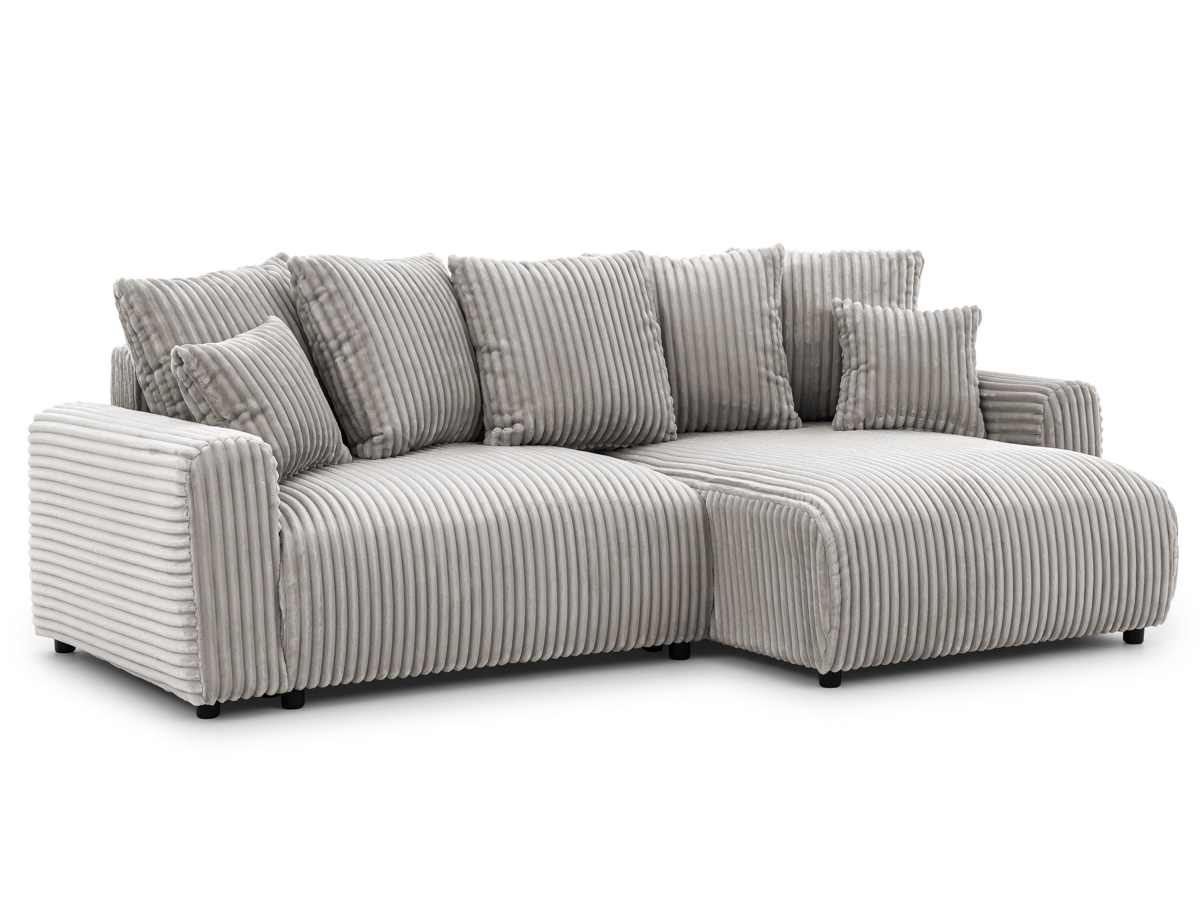 ECKSOFA Calma mit Schlaffunktion und Bettkasten im Bumpy-Design aus weichem Taupe Plüschcord - Ottomane rechts - Taupe/Schwarz, Holz/Kunststoff (140/239cm) - S-Style