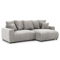 ECKSOFA Calma mit Schlaffunktion und Bettkasten im Bumpy-Design aus weichem Taupe Plüschcord - Ottomane rechts - Taupe/Schwarz, Holz/Kunststoff (140/239cm) - S-Style