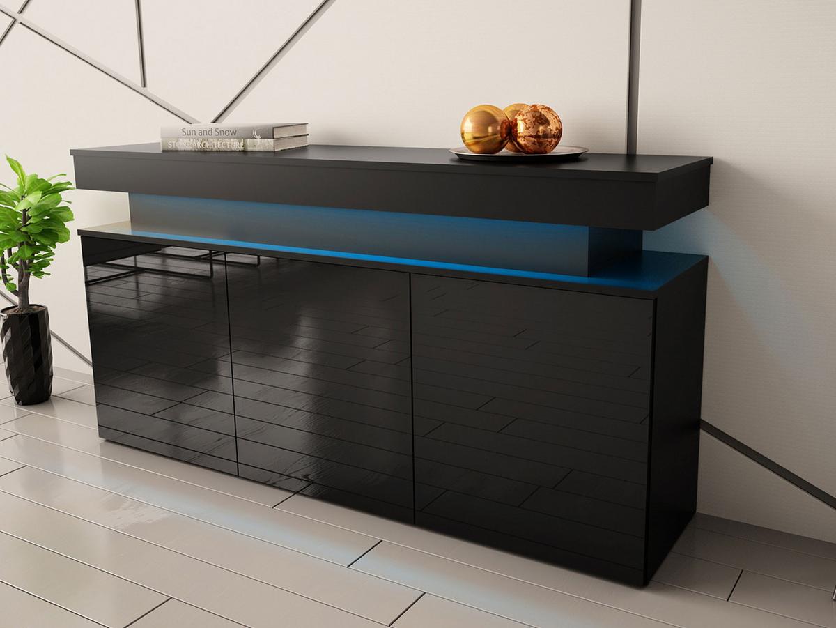 KOMMODE Glossa 3D 160 - Schwarz, Holzwerkstoff/Kunststoff (160/83/39cm) - MIRJAN24