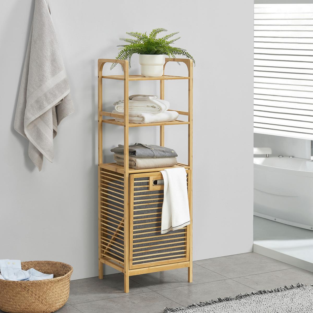 WÄSCHEREGAL Tidaholm - Naturfarben/Grau, Holz/Textil (39.5/118/30.5cm) - [en.casa]