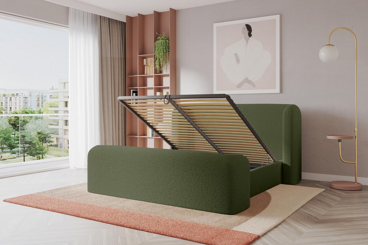 POLSTERBETT mit Bettkasten, Fußteil und Lattenrost, Bett mit Matratze H3/H4 - ESTI-Z 140x200 Grün - Grün, Holzwerkstoff/Textil (140/200cm) - ALTDECOR