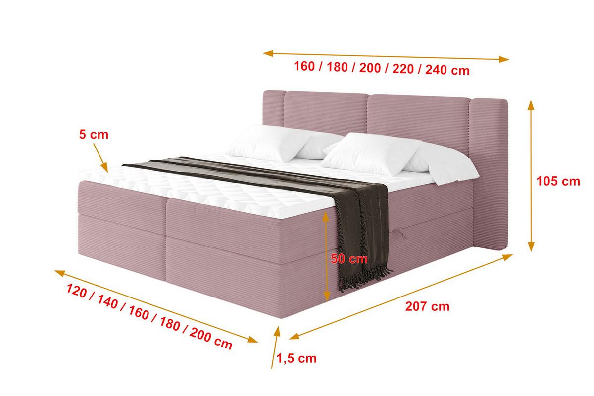 BOXBETT mit Matratze H4 - EVON - 180x200 cm Rosa - Rosa, Holzwerkstoff (180/200cm) - ALTDECOR