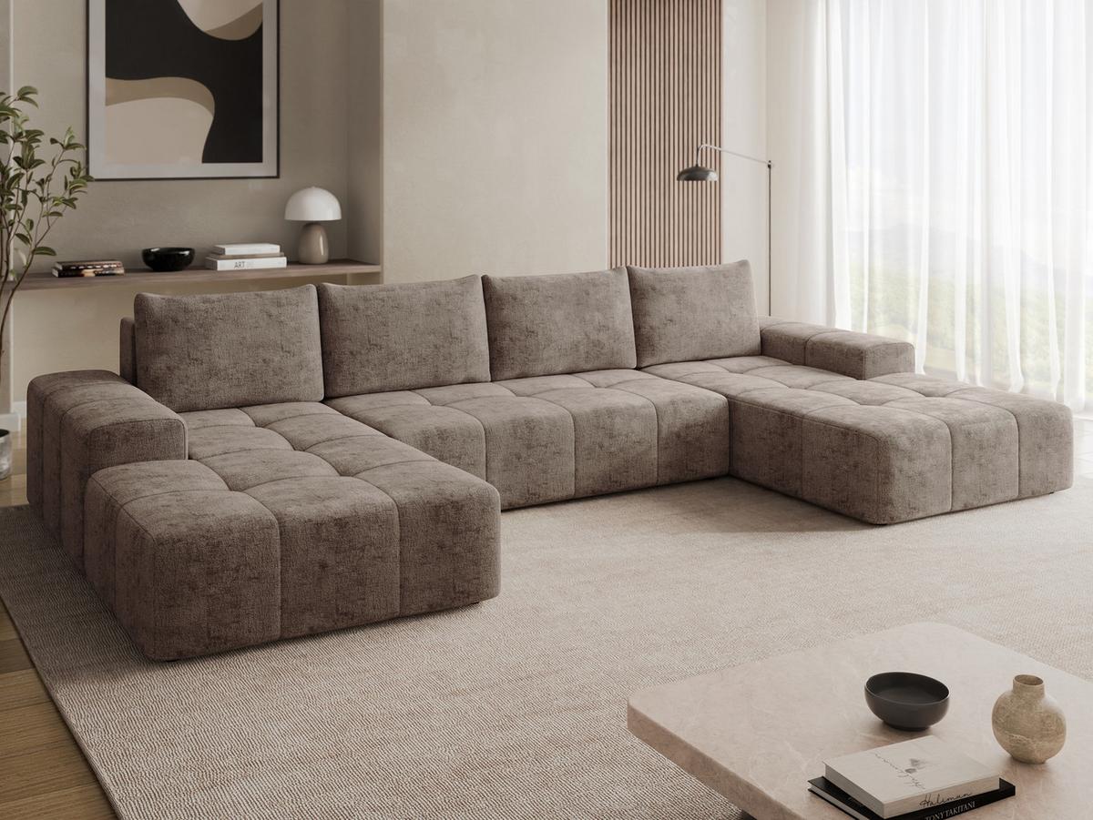 WOHNLANDSCHAFT Tonseo U - Hellbraun/Schwarz, Holz/Kunststoff (344/78/173cm) - MIRJAN24