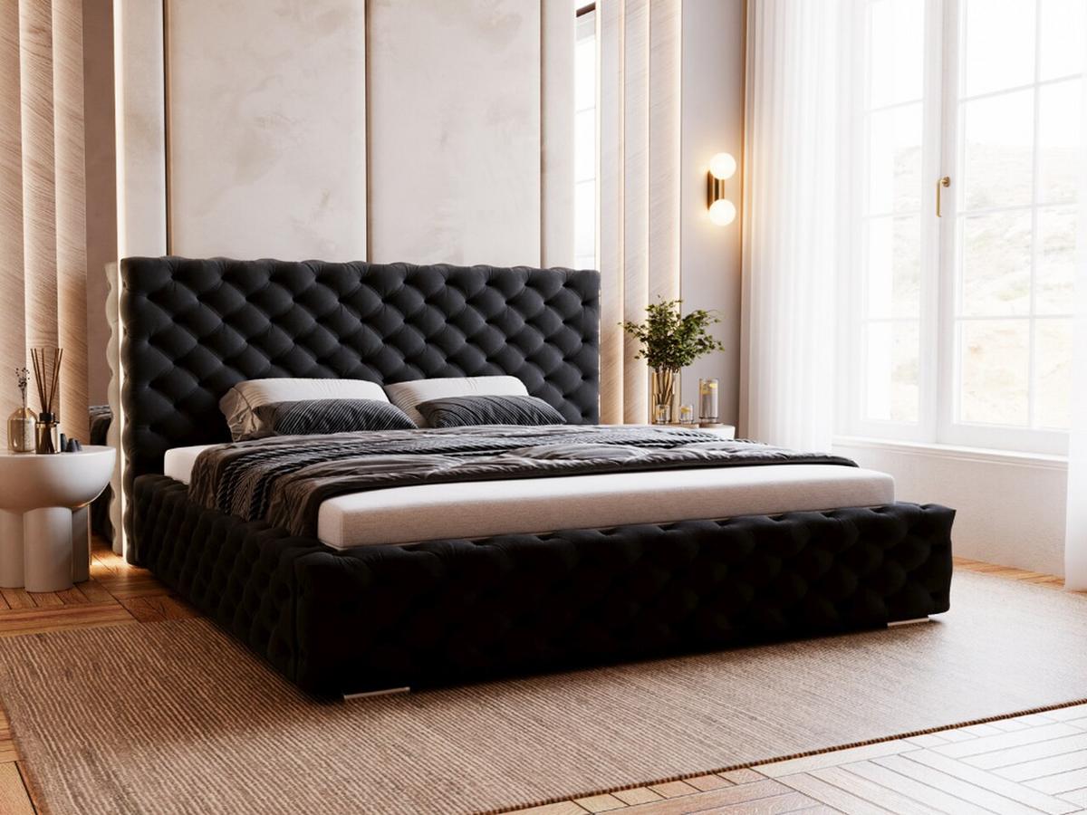 POLSTERBETT Astra 120x200 Schwarz - Schwarz/Naturfarben, Holz/Kunststoff (120/200cm) - Graingold