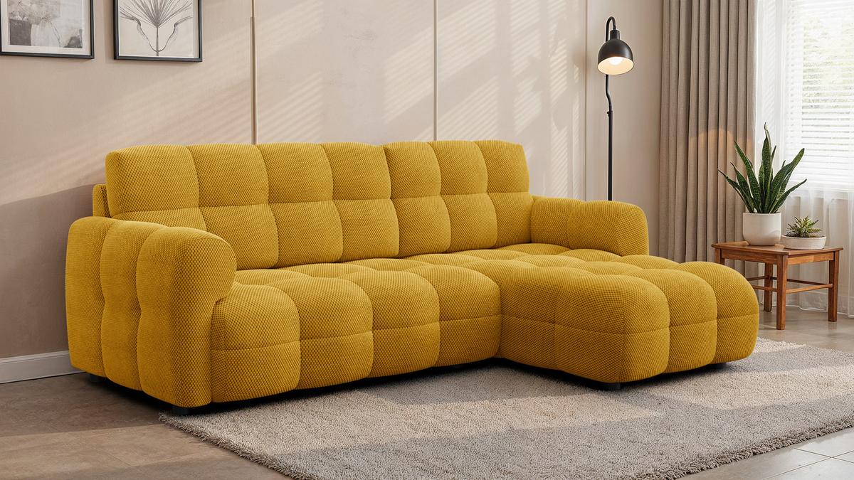 ECKSOFA MELLOW 3-Sitzer, safran - Gelb/Schwarz, Holz/Textil (232/156cm) - Wozimo