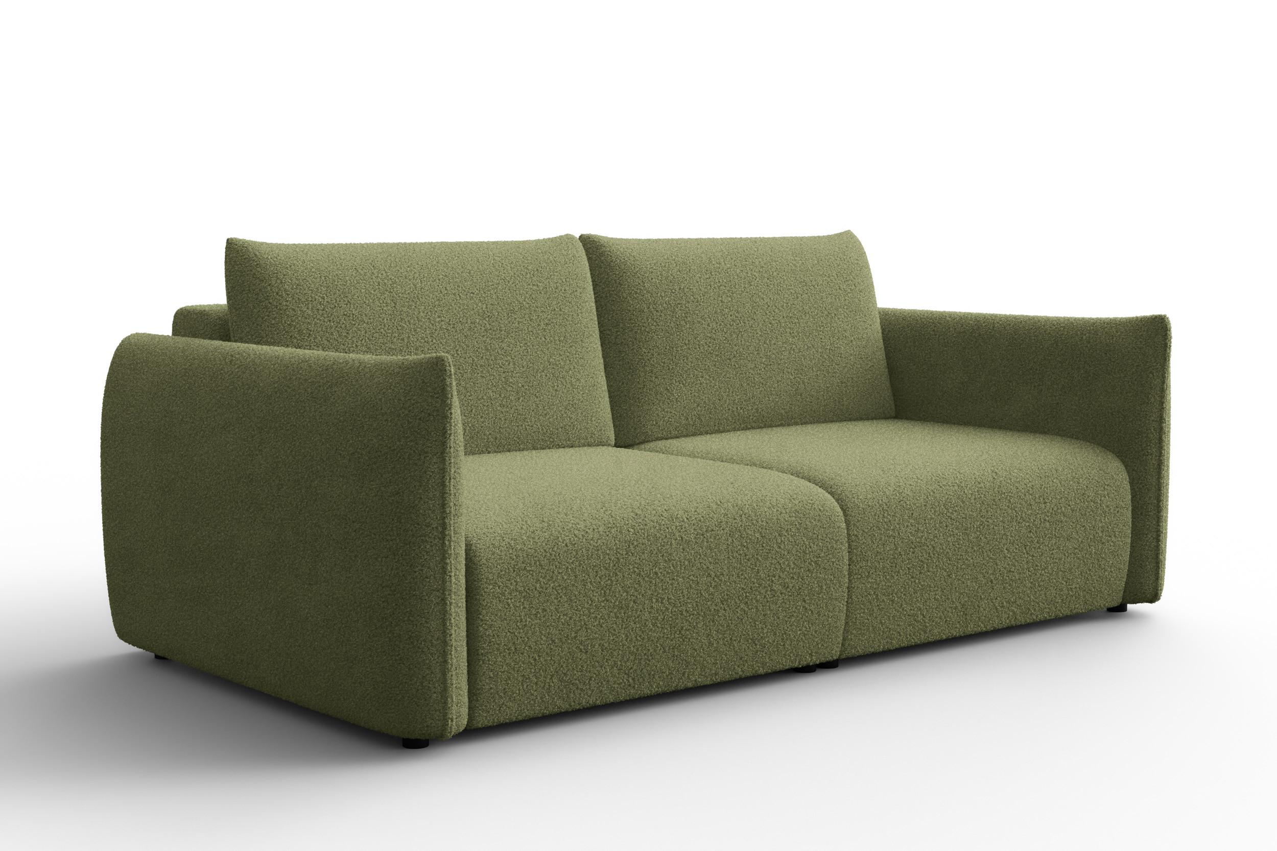 SOFA TAUER 3-Sitzer, Bouclé-Stoff grün - Schwarz/Grün, Holz/Textil (206/84/112cm) - Courtois Laville