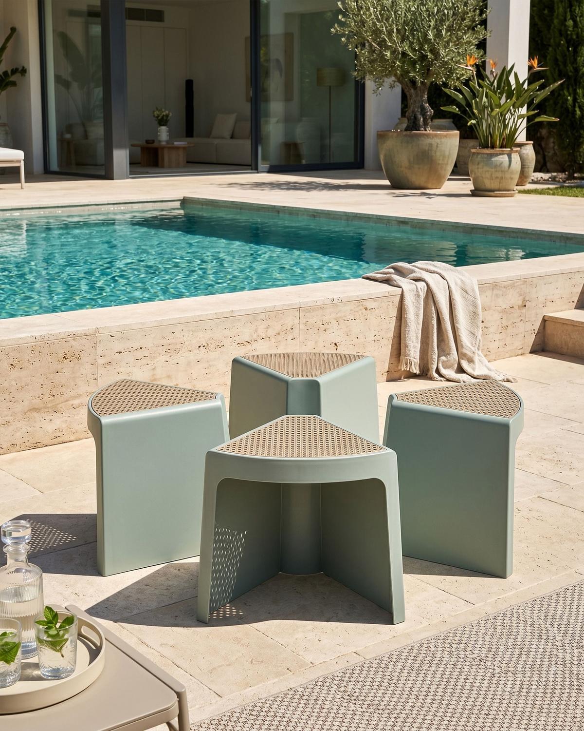 GARTENHOCKER 4er-Set Mintgrün Evros - Mintgrün, Kunststoff (43/45/35cm) - Beliani