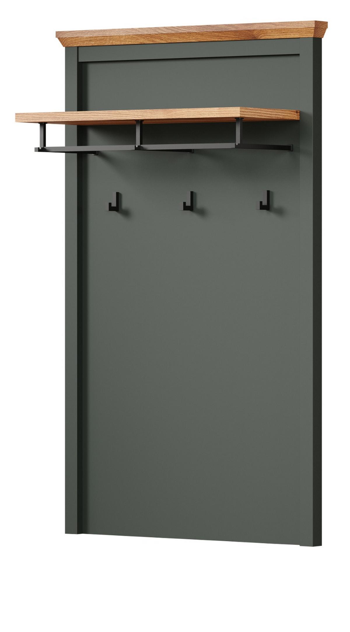 GARDEROBENPANEEL grün, Evoke Eiche 77 x 123 cm, Wandgarderobe im Landhaus-Stil - Eichefarben/Grün, Holzwerkstoff (28/123/77cm) - Top.Furn