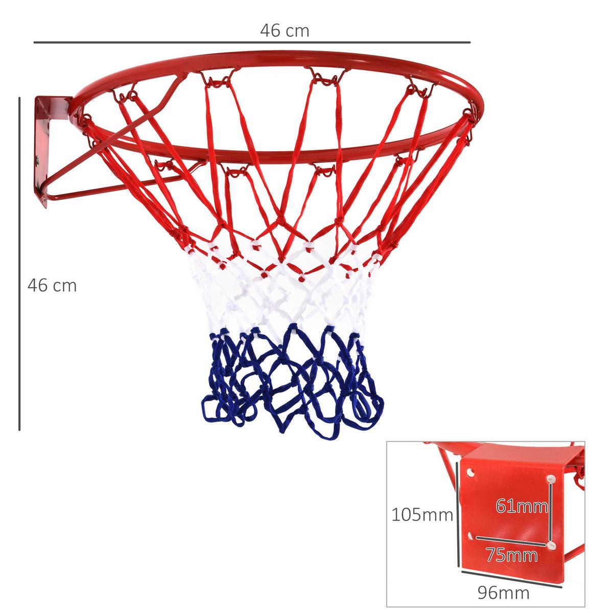 BASKETBALLKORB mit Netz Basketballnetz Metallrohr Rot+Blau+Weiß ø46 cm - Rot, Metall (1.6/46cm) - HOMCOM