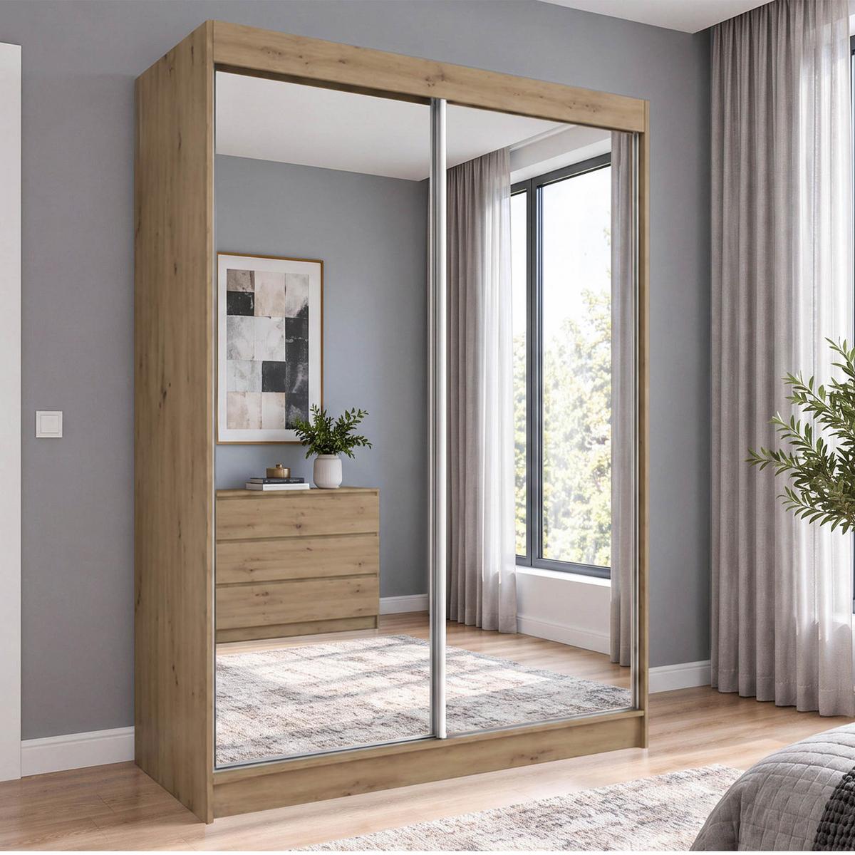 SCHWEBETÜRENSCHRANK Debra mit 2 Türen, 160/216/61 eiche Artisan mit Spiegel - Eiche Artisan, Holzwerkstoff (160/216/61cm) - Beautysofa