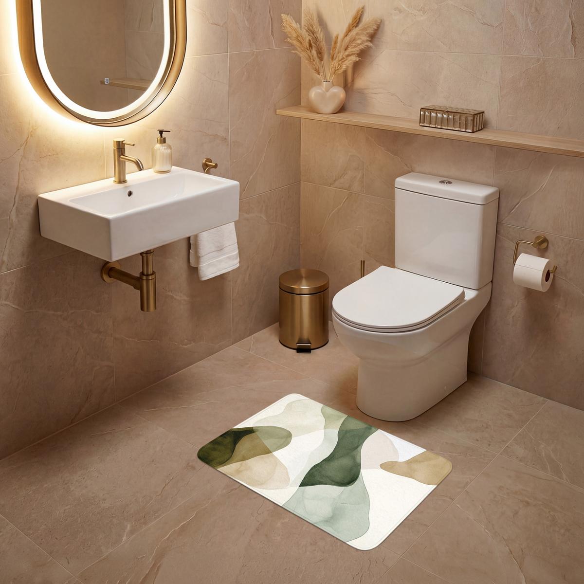 WC-VORLEGER Japandi - Abstrakt - Grün Toilettenvorleger 60x40 cm - Grün, Textil (60/1cm) - OnlyWow
