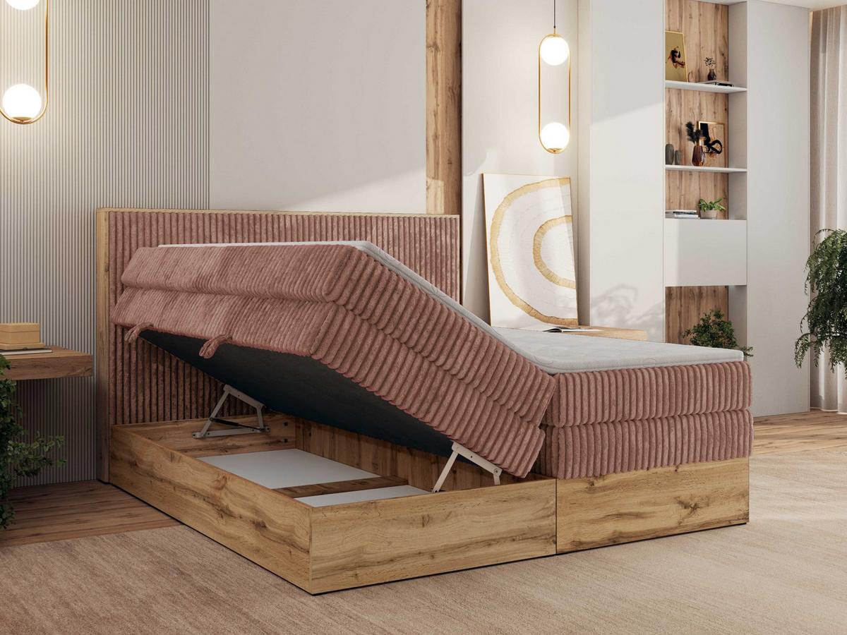 BOXBETT WOOD CLASSIC KING 160/200 - Rosa Cord - H4 - Rosa, Textil (160/200cm) - MKS