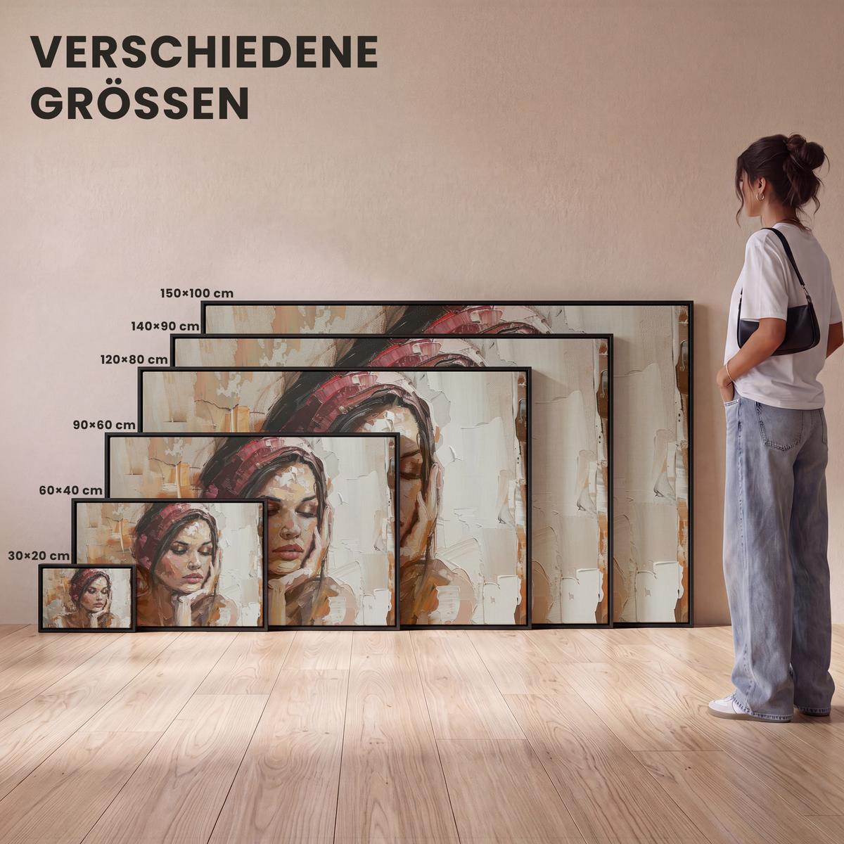 LEINWAND Bilder mit Rahmen - Frau - Lackierung - Porträt - Modern - 150x100 - Altrosa, Textil (150/100cm) - MuchoWow