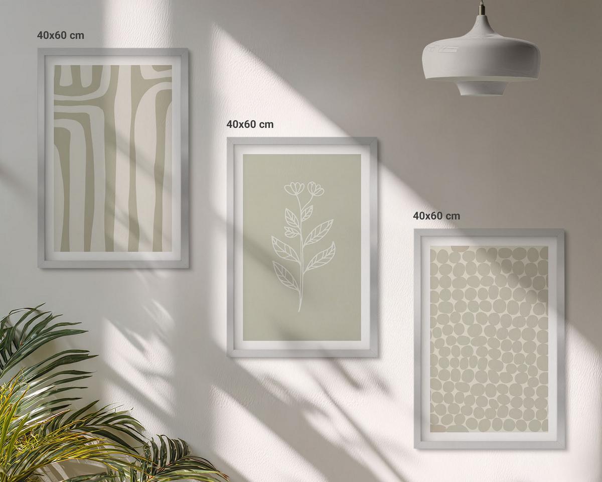 BILDER SET 3er Set - 40x60 cm Silberner Rahmen - Geometrische Pflanzenmuster - Silberfarben, Kunststoff (40/60cm) - TULUP