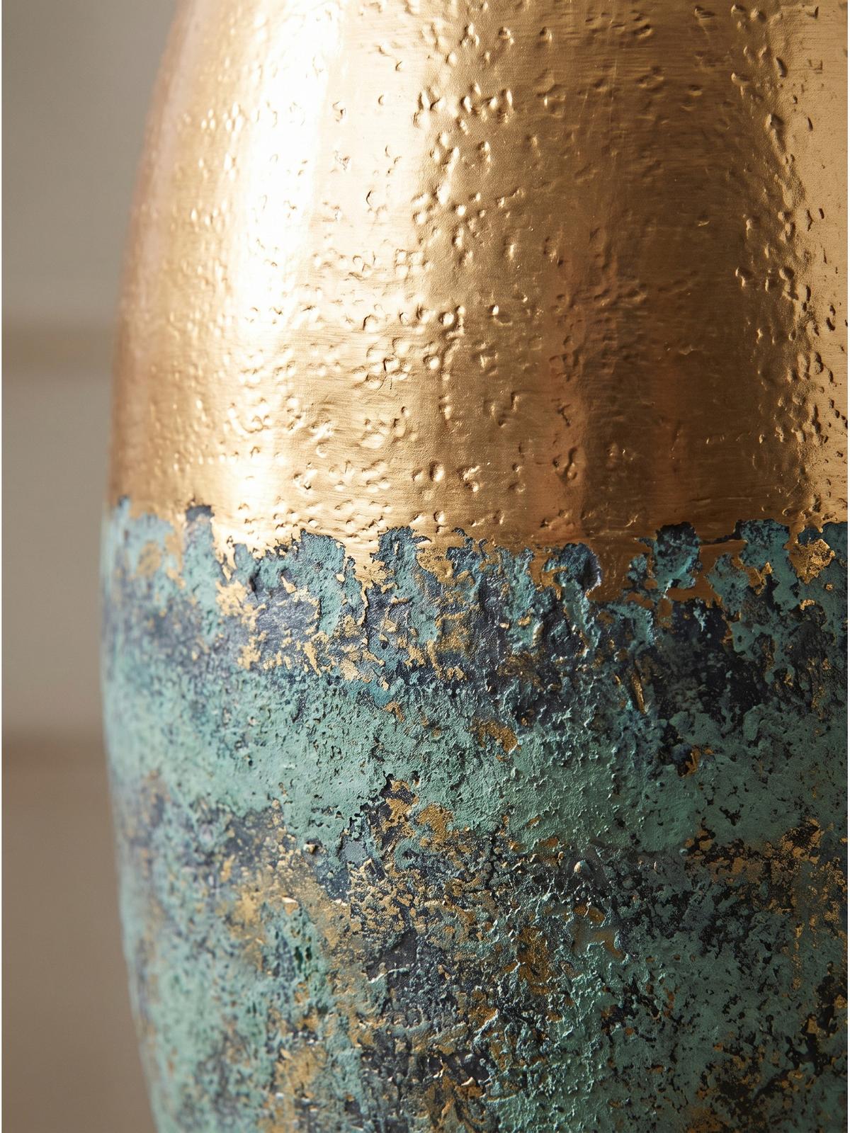 VASEN 2er-Set ENZ, Aluminium, handgefertigt, Grün-Gold, Ø 25 x 47 cm - Grün, Metall (47cm) - KADIMA DESIGN