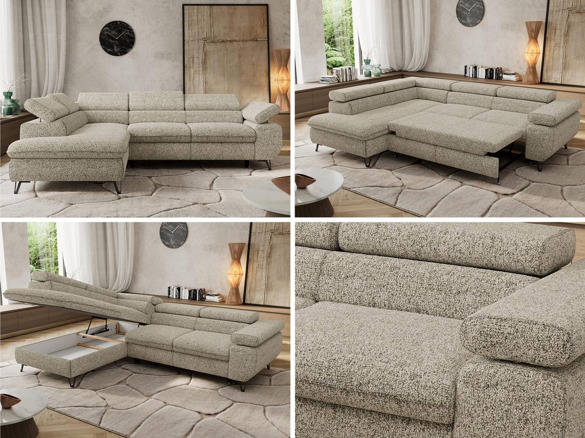 ECKSOFA PABLO L Beige Struktur - Links Seite mit T25 Topper - Beige/Schwarz, Textil/Metall (208/273cm) - MKS