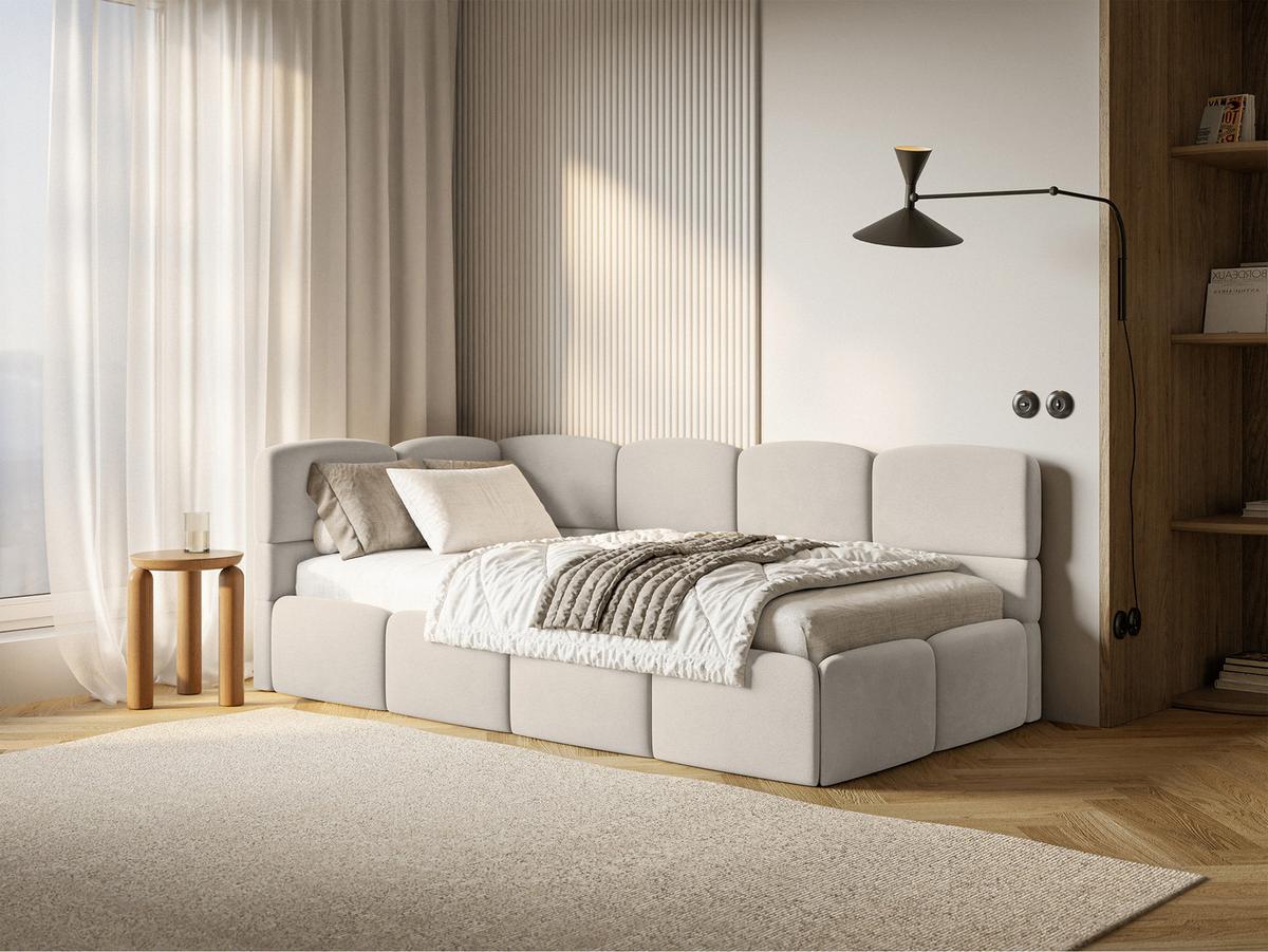 JUGENDBETT Cloudy Hellbeige 120 cm, Easy-Clean-Velours - Ecru/Schwarz, Kunststoff/Textil (120/200cm) - Selsey