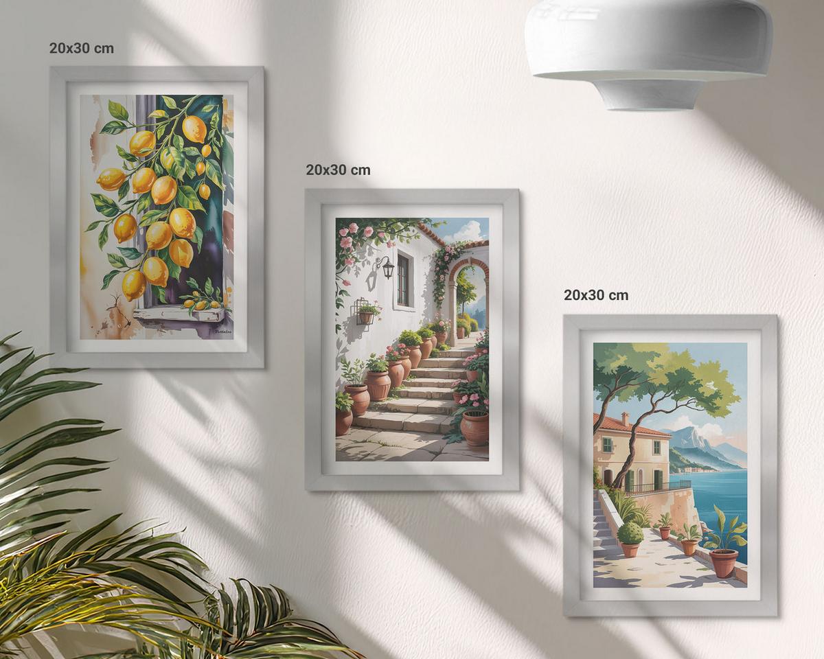 BILDER SET 3er Set - 20x30 cm Silberner Rahmen - Zitronen, Blumen, Meerblick - Silberfarben, Kunststoff (20/30cm) - TULUP