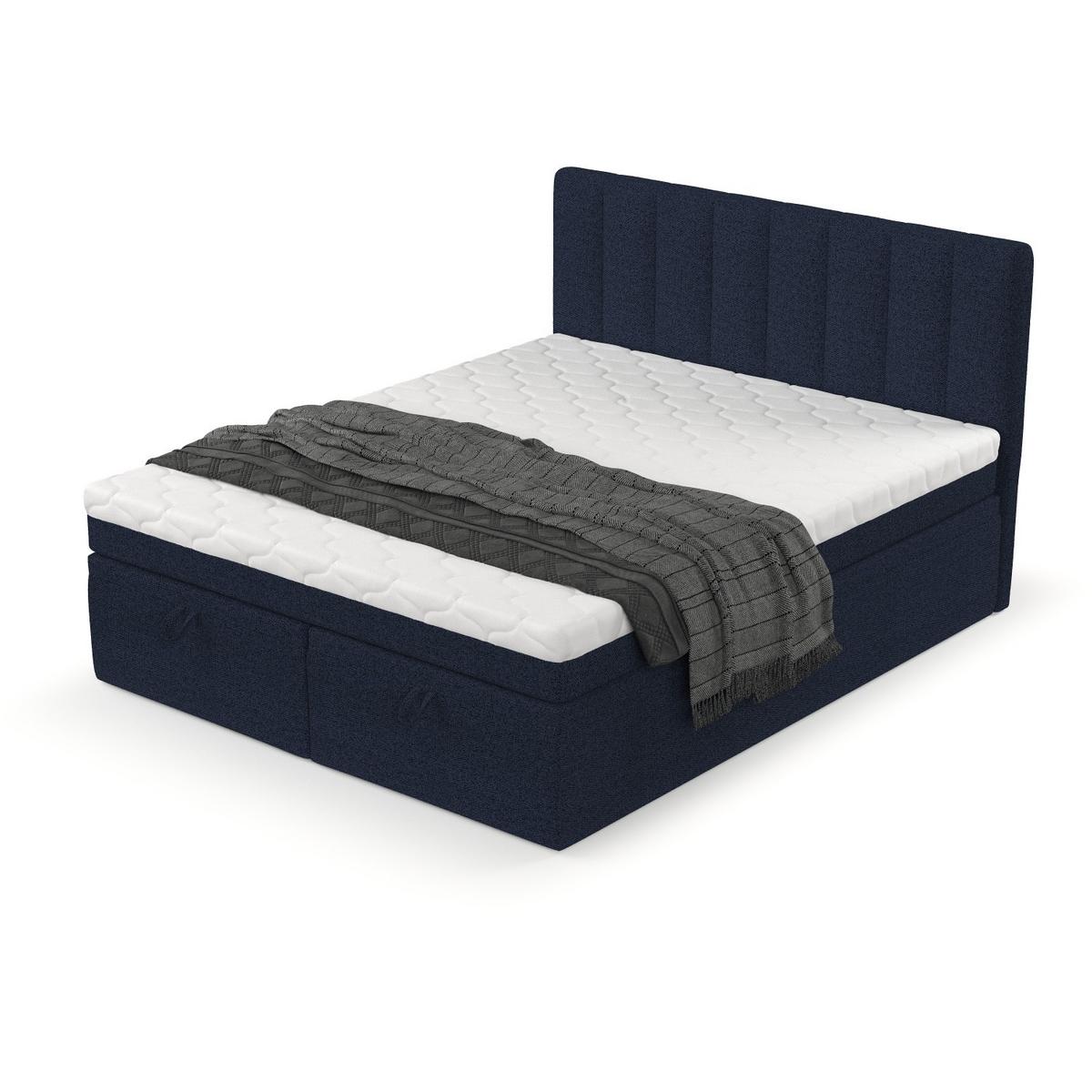 BOXBETT Lume 180/200 cm Marineblau im Riva Stoff - Schwarz/Dunkelblau, Holz/Holzwerkstoff (180/200cm) - AltaBeds