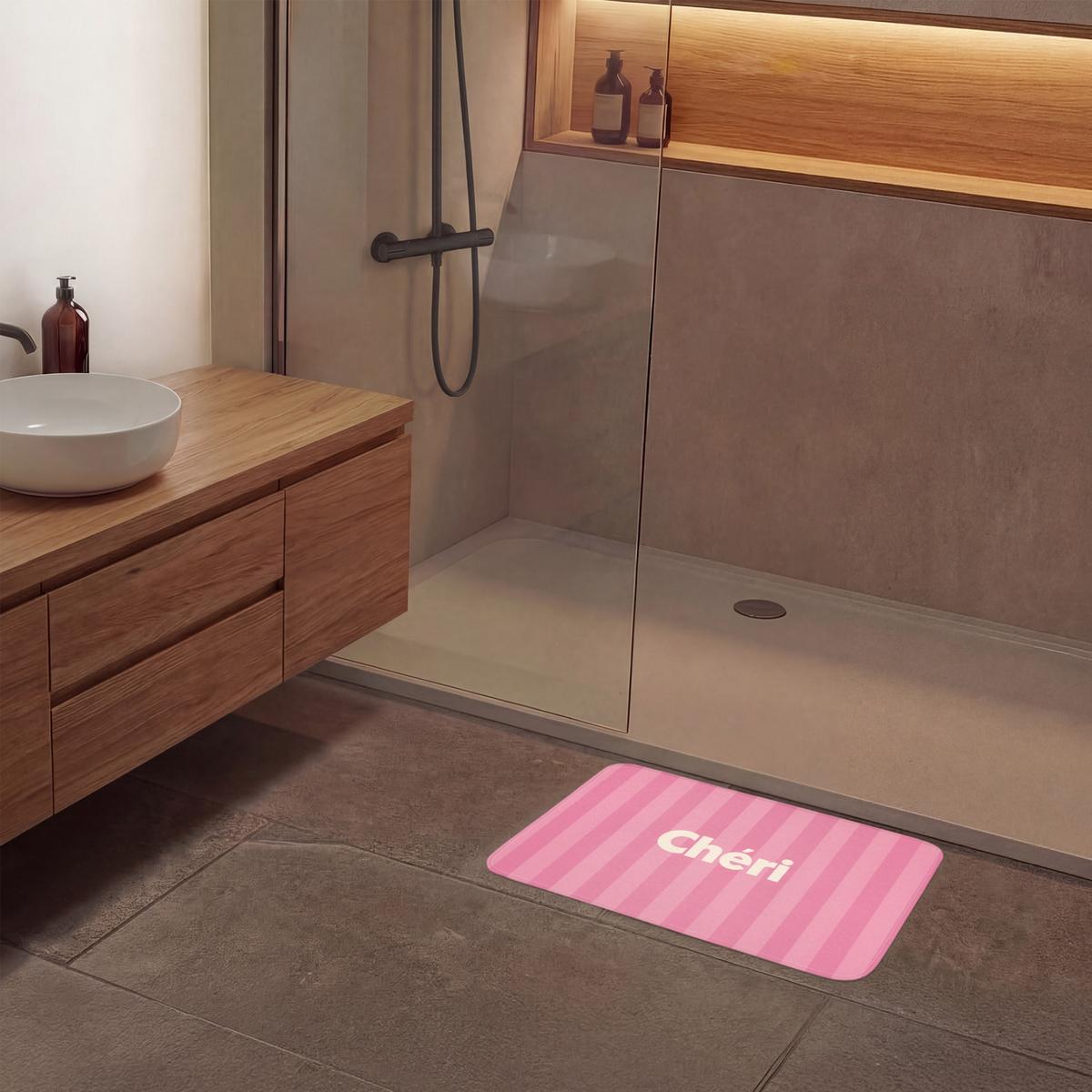 BADEMATTE Gestreift - Rosa - Chéri 60x40 cm - Pink, Textil (60/40cm) - OnlyWow