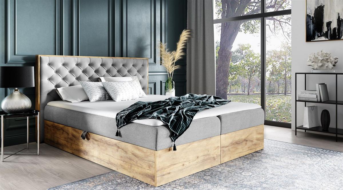 BOXBETT Diona überlänge Faro - Hellgrau, Holzwerkstoff/Textil (140/220cm) - Fun Möbel
