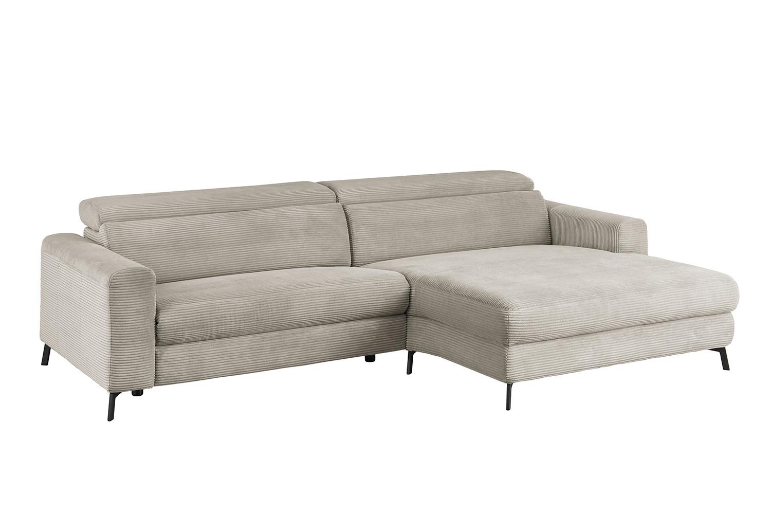 ECKSOFA LAISKA Steingrau Cord - Schwarz/Grau, Textil/Metall (282/177cm) - KAWOLA