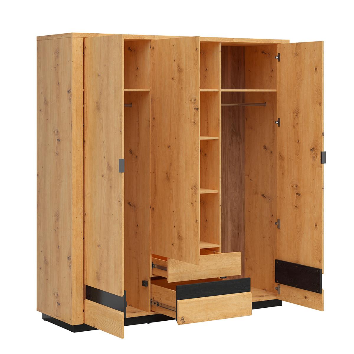 SCHRANK 3 Türen Glenn Holz und Schwarz - Schwarz, Holzwerkstoff (180/199/56cm) - Petits-meubles