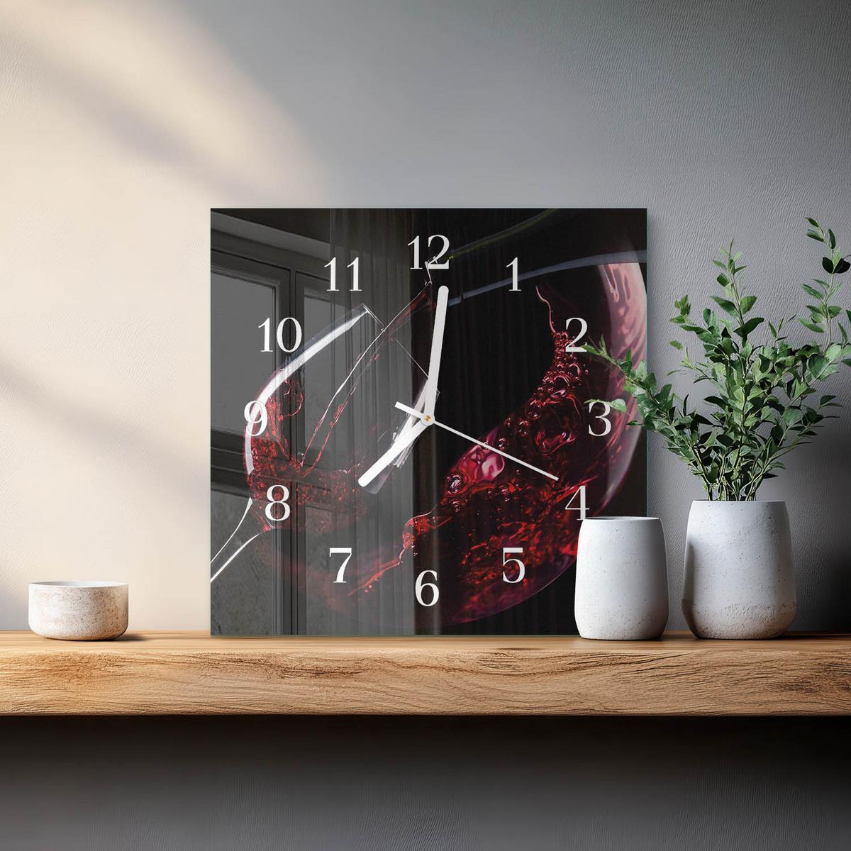 WANDUHR aus Glas 30x30 cm - Wein - Rot, Glas (30/30/0.4cm) - TULUP