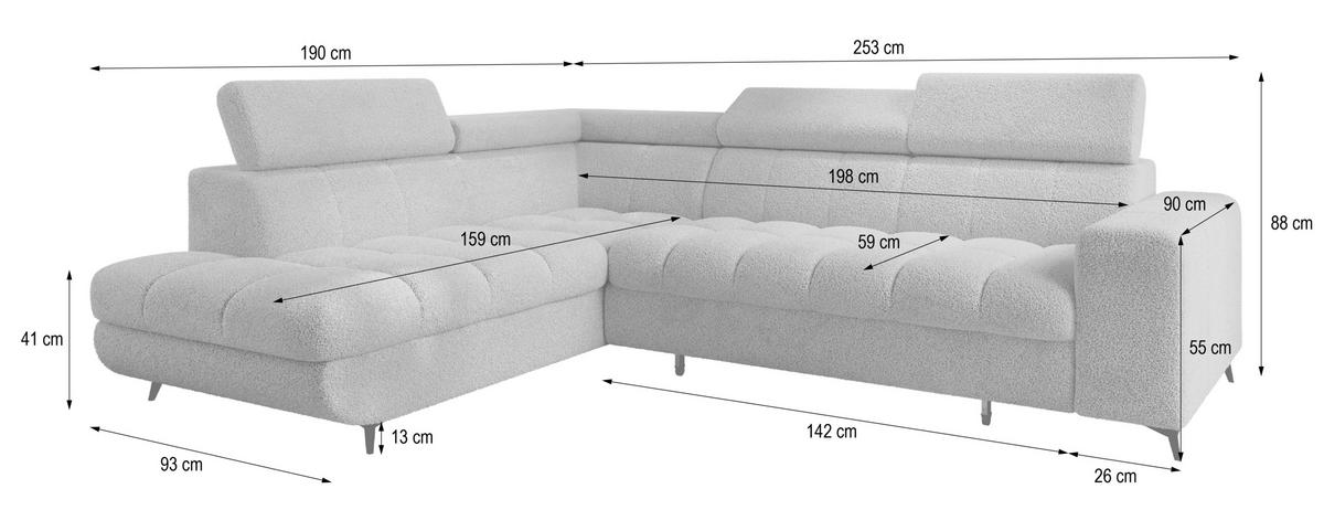 ECKSOFA MORIVA Q R-S Orange Boucle-Stoff mit Schlaffunktion - Orange, Holzwerkstoff/Textil (253/190cm) - MASSENO