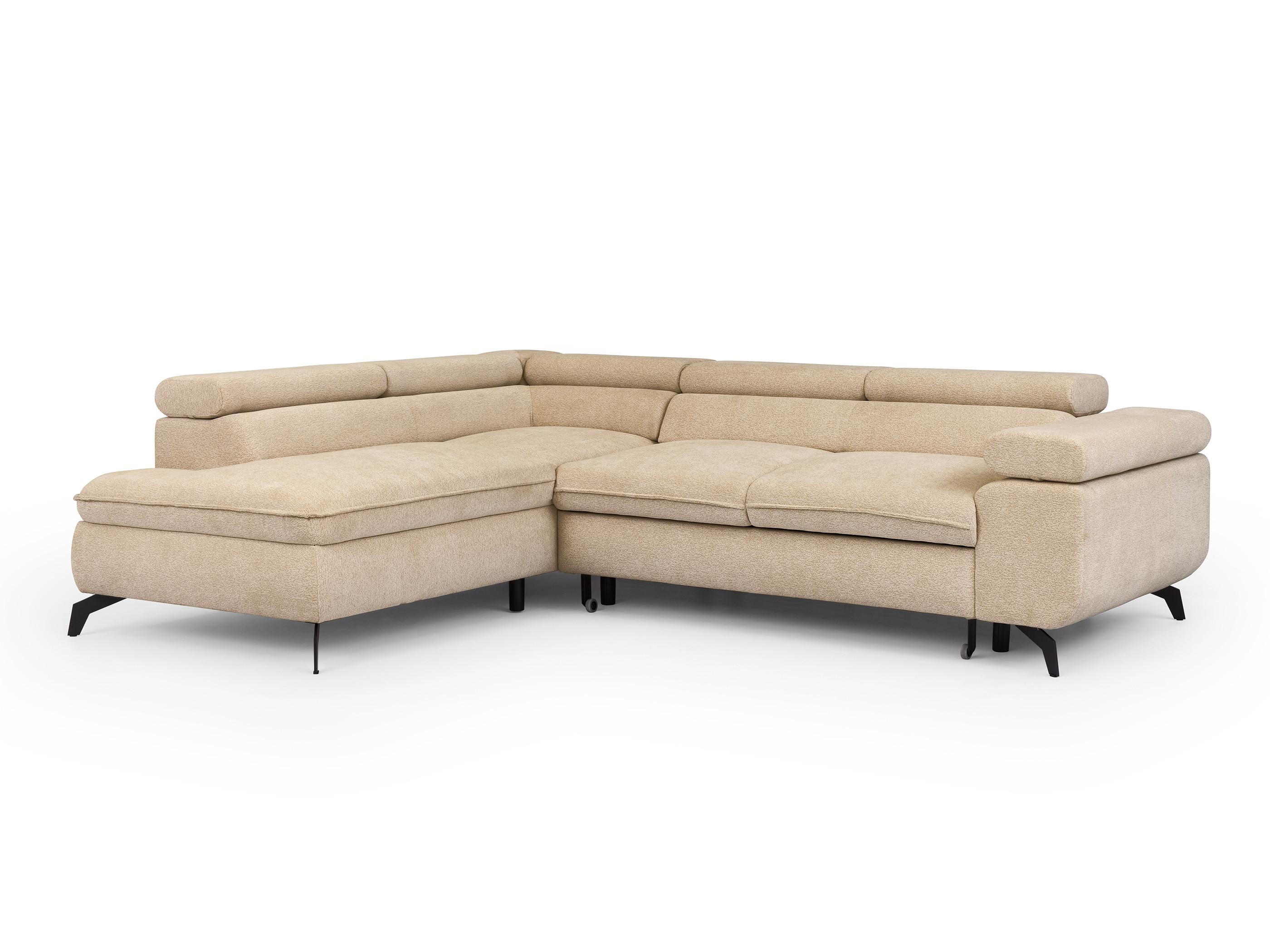 ECKSOFA mit Schlaffunktion und Bettkasten Bonnie aus Taupe Chenille-Stoff mit verstellbaren Kopfstützen und Armlehne - Ottomane links - Taupe/Schwarz, Holz/Textil (275/210cm) - S-Style