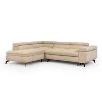 ECKSOFA mit Schlaffunktion und Bettkasten Bonnie aus Taupe Chenille-Stoff mit verstellbaren Kopfstützen und Armlehne - Ottomane links - Taupe/Schwarz, Holz/Textil (275/210cm) - S-Style